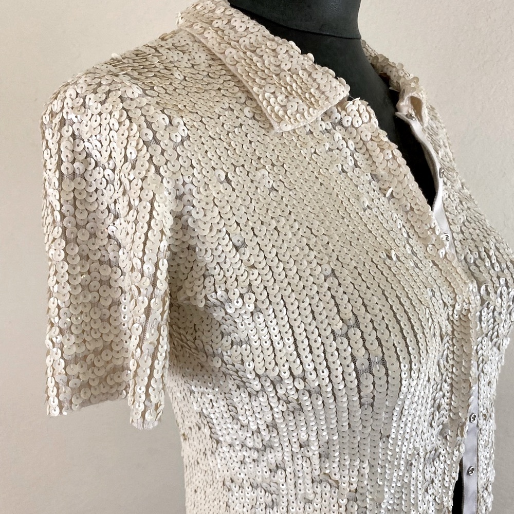 •RARE• Vintage Oscar de la Renta Full Sequin Button Top